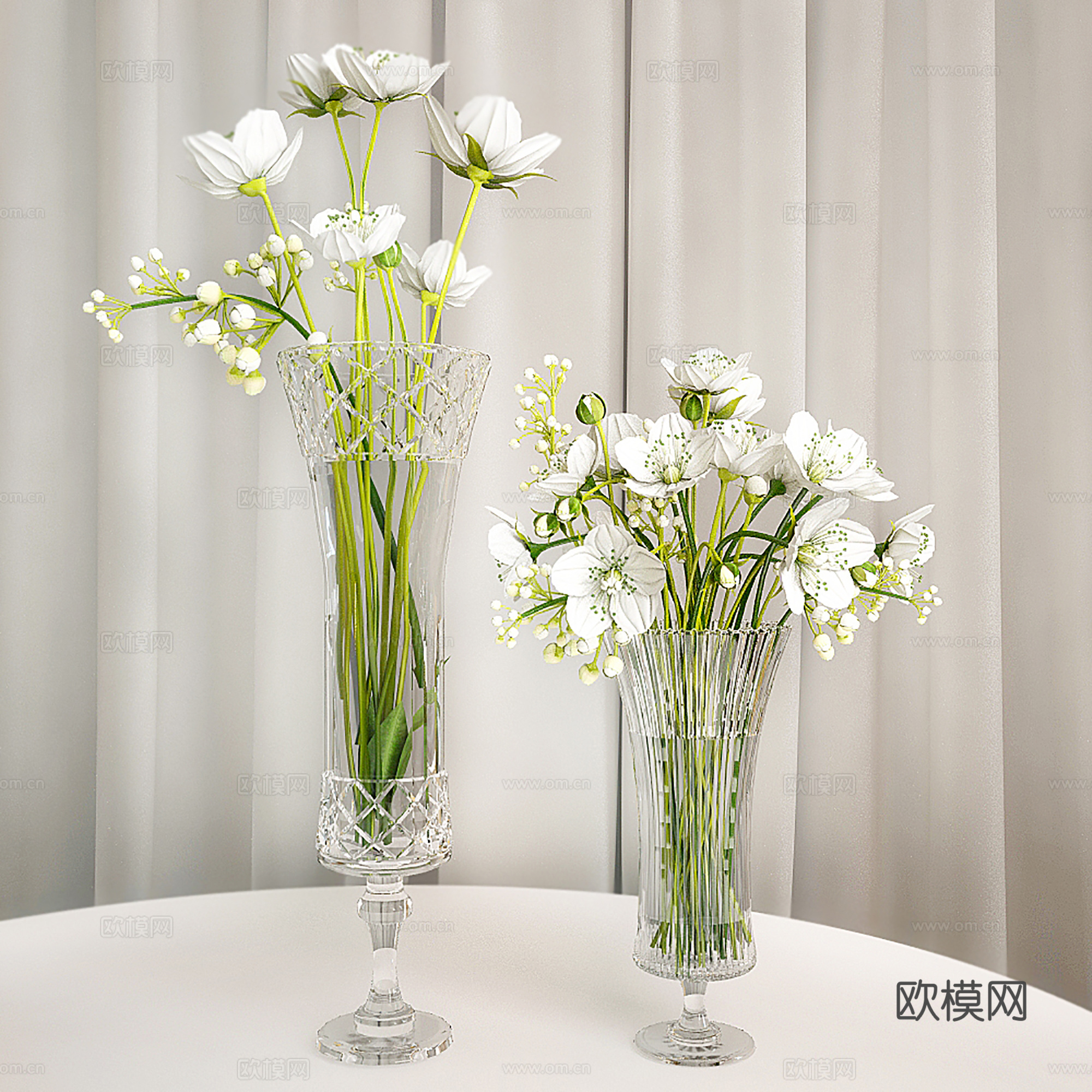 现代花瓶花卉 玻璃花瓶插花 花卉组合su模型