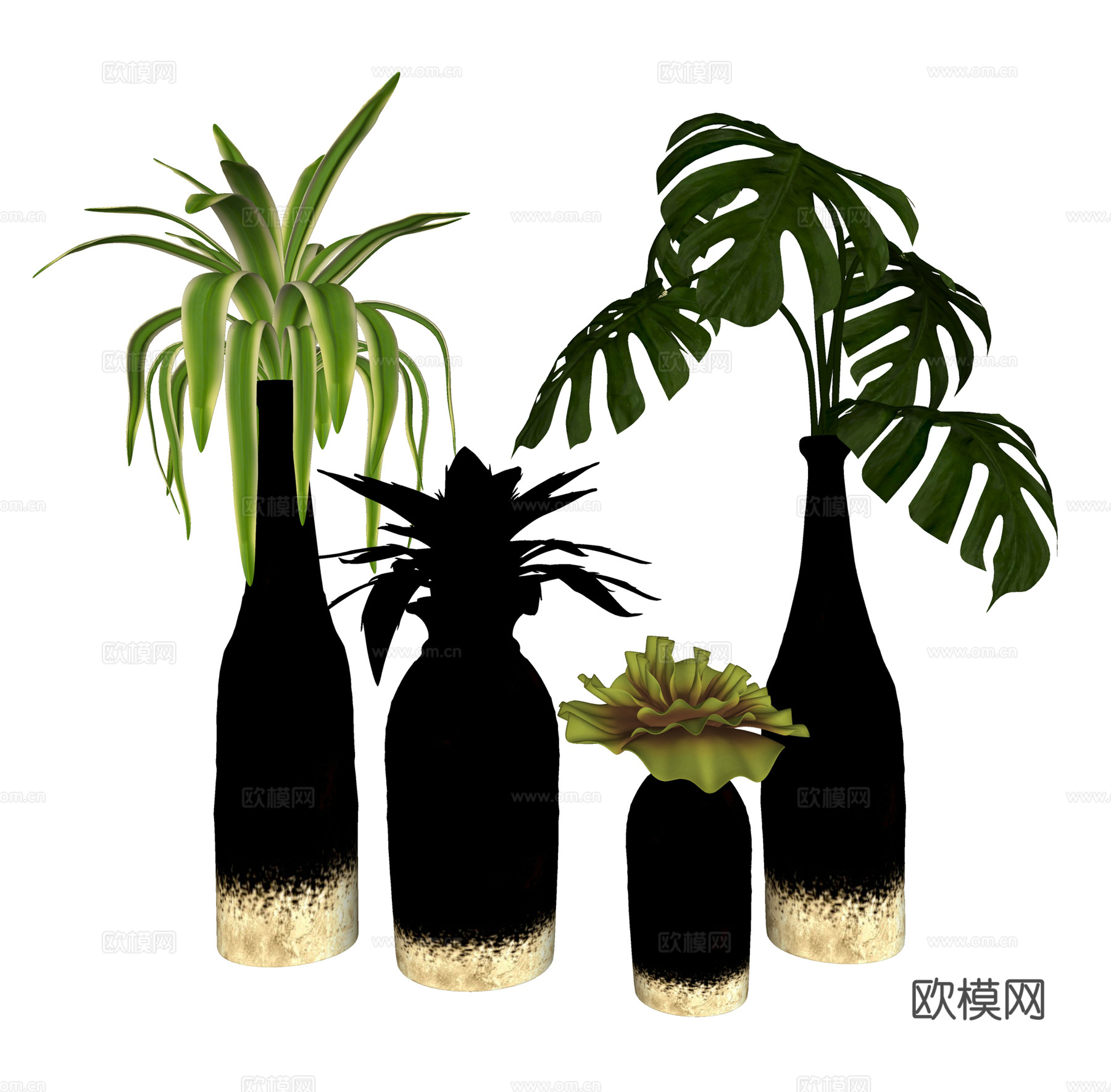 现代植物摆件 花瓶绿植 室内绿植su模型