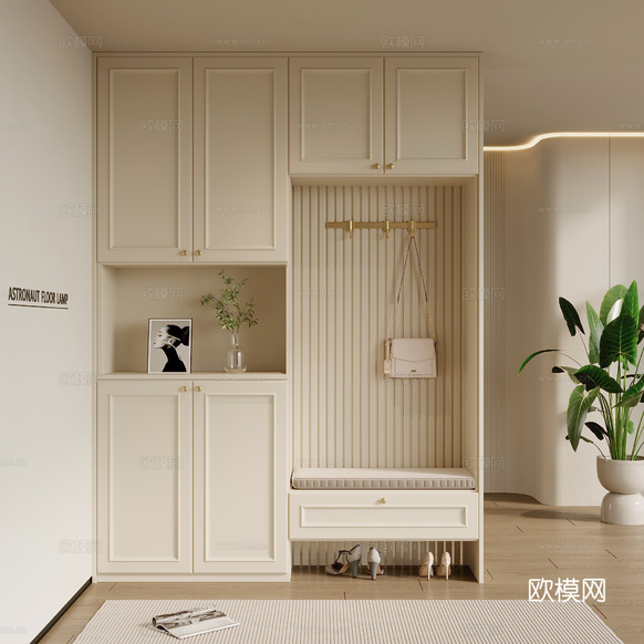 現(xiàn)代奶油風鞋柜 玄關柜3d模型下載