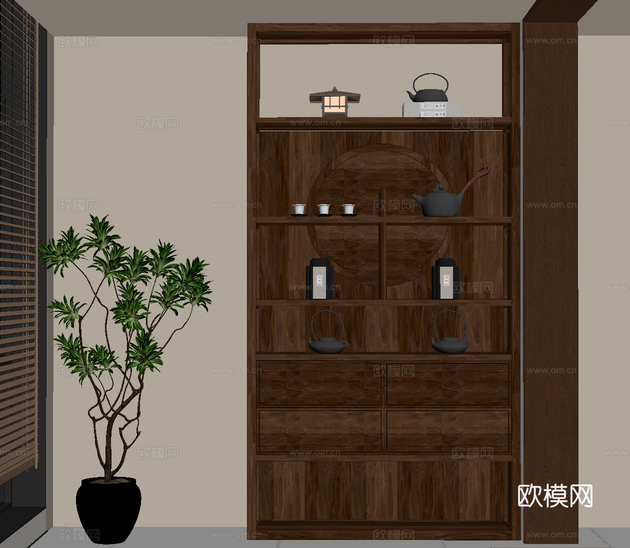 新中式茶柜su模型
