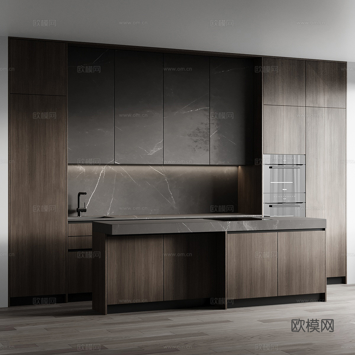 现代意式极简橱柜 岛台3d模型