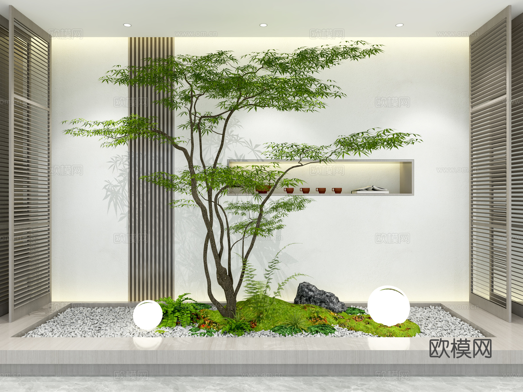 新中式室内庭院景观 庭院小品 别墅天井植物造景3d模型
