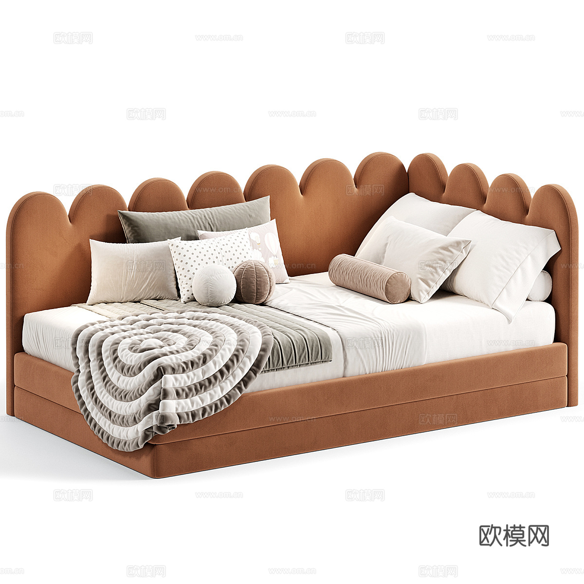 现代奶油风儿童布艺沙发床3d模型