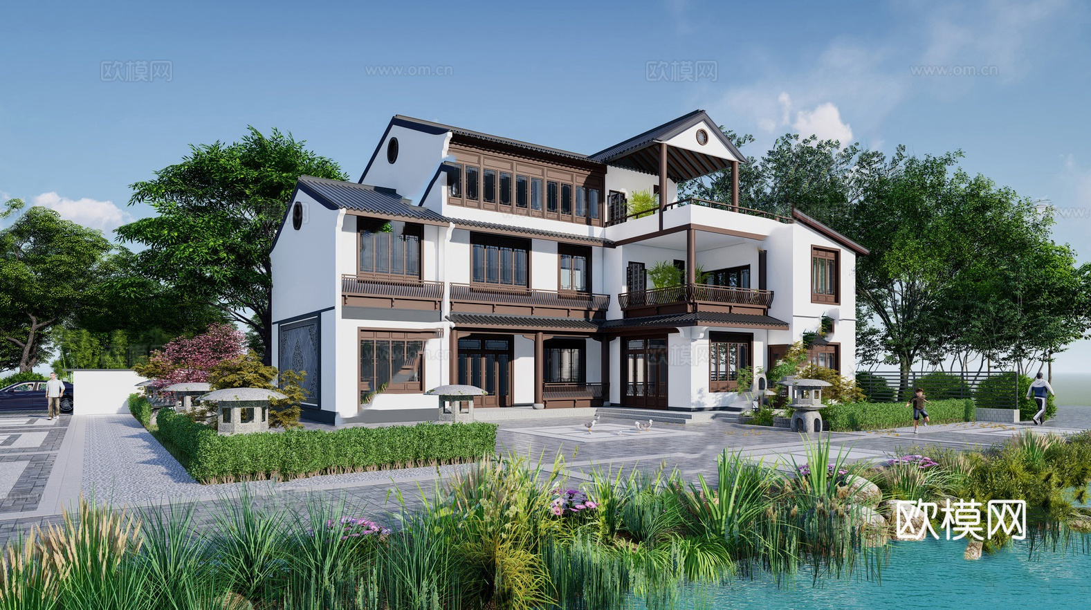 新中式独栋别墅 自建房su模型