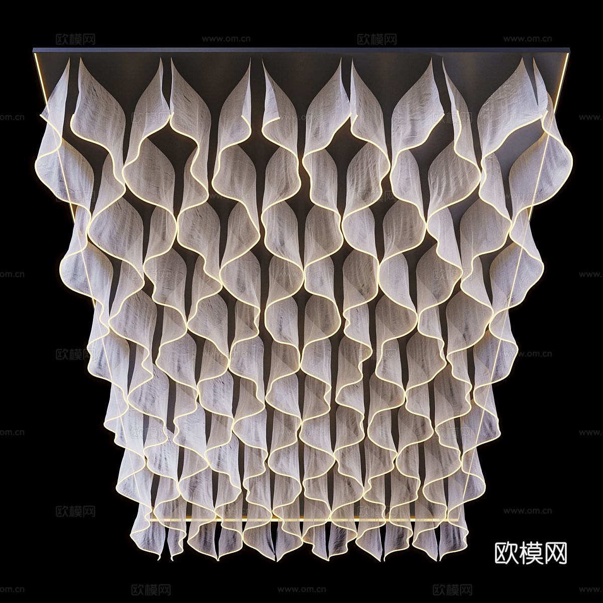 新中式轻奢带背光装饰性布艺天花吊顶3d模型