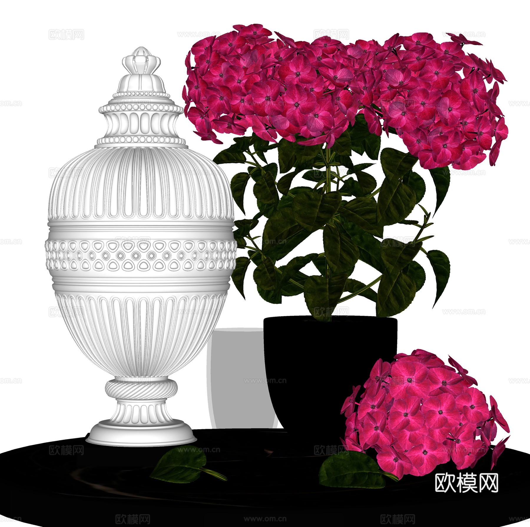 现代花瓶花卉 陶瓷花瓶插花 花卉组合su模型