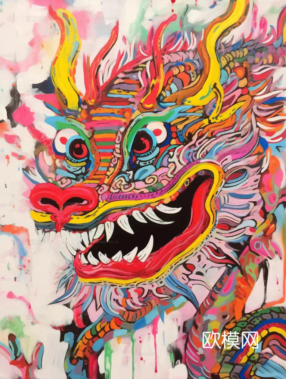 中国龙油画装饰画贴图