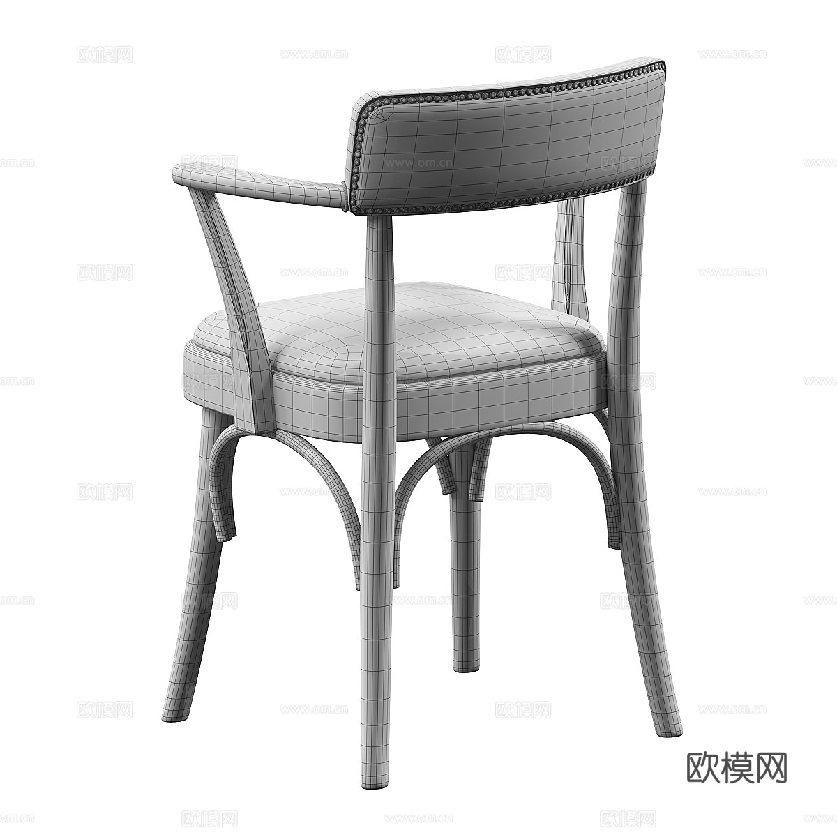 美式皮革木质单椅3d模型