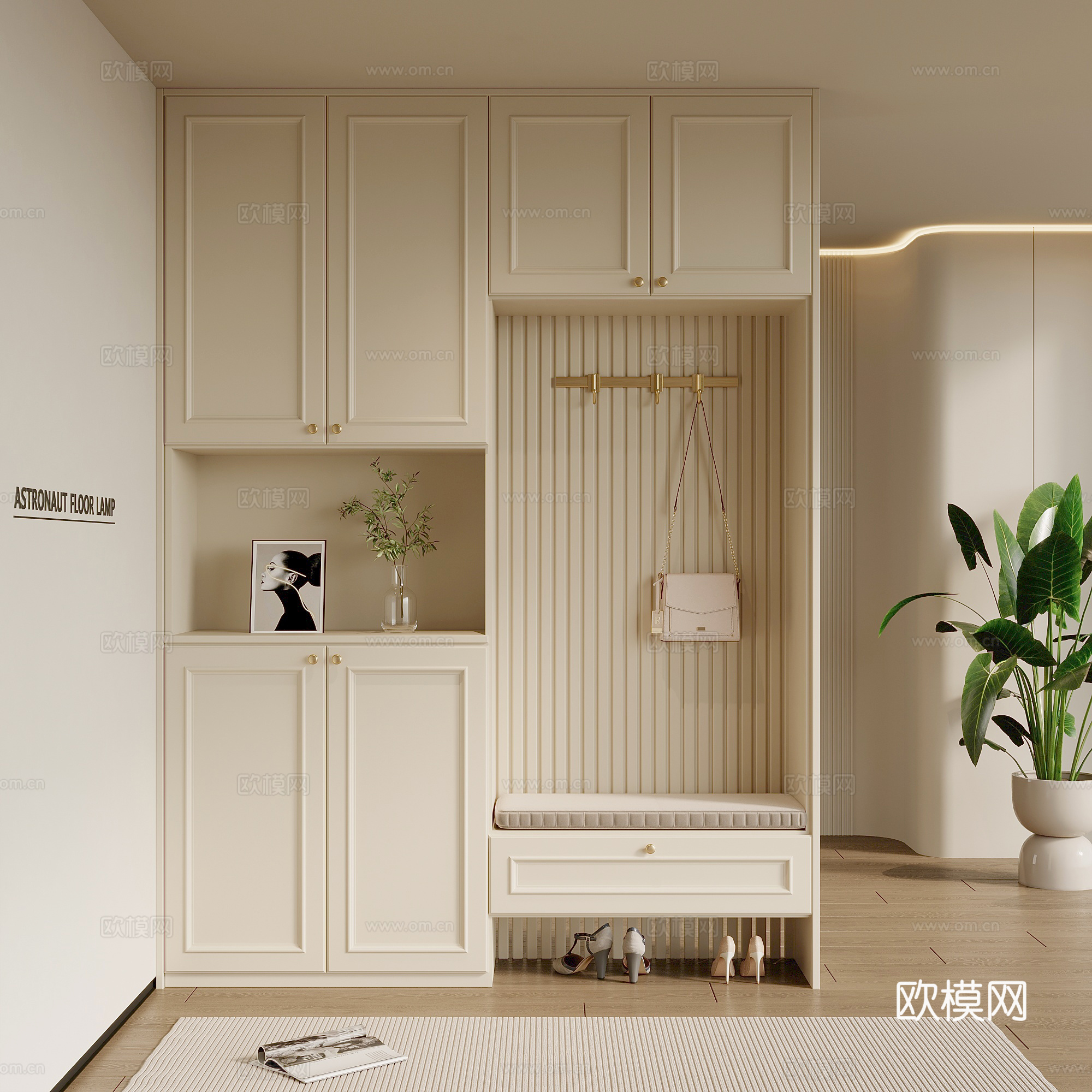 现代奶油风鞋柜 玄关柜su模型