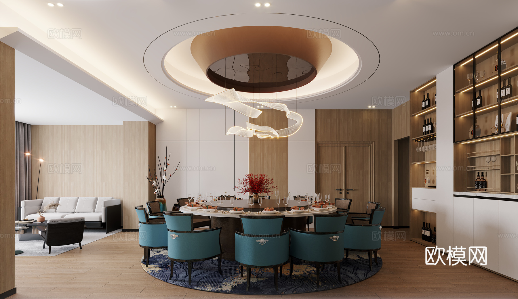 原木风餐饮包厢3d模型