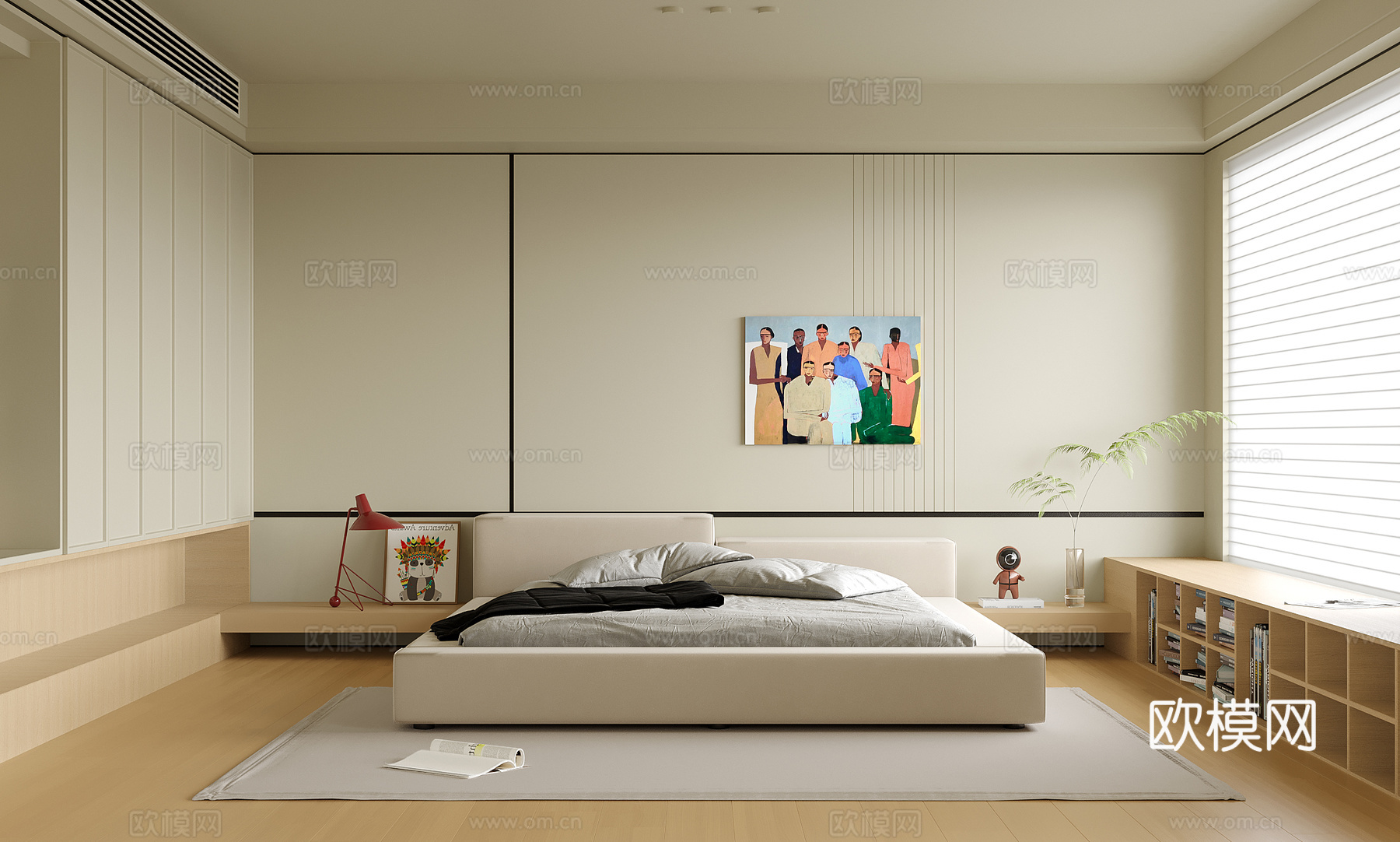 现代极简卧室 通用儿童房 儿童床3d模型