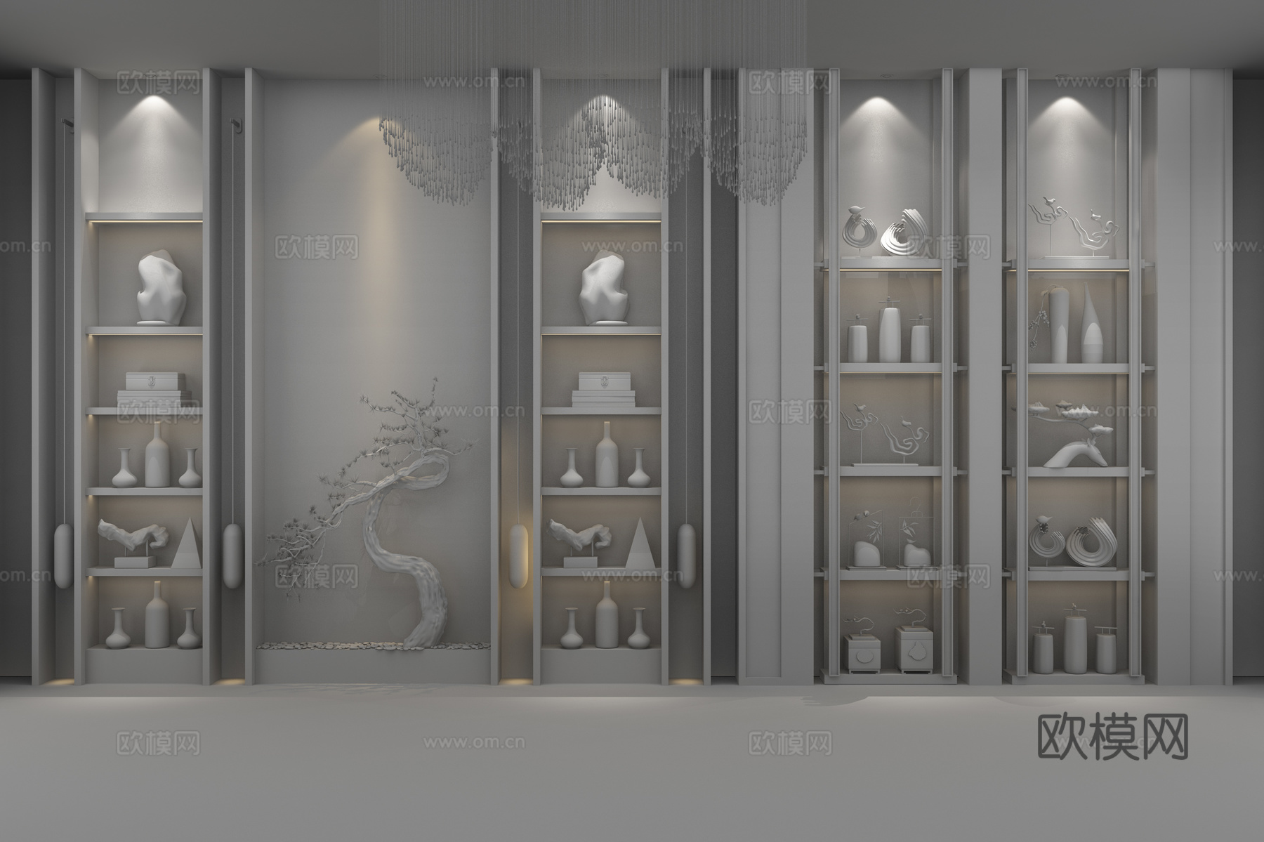 新中式书柜摆件组合3d模型下载（渲染图2）