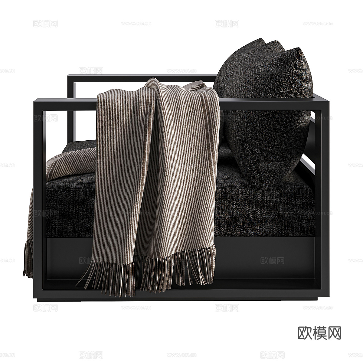 新中式布艺木质双人休闲沙发3d模型