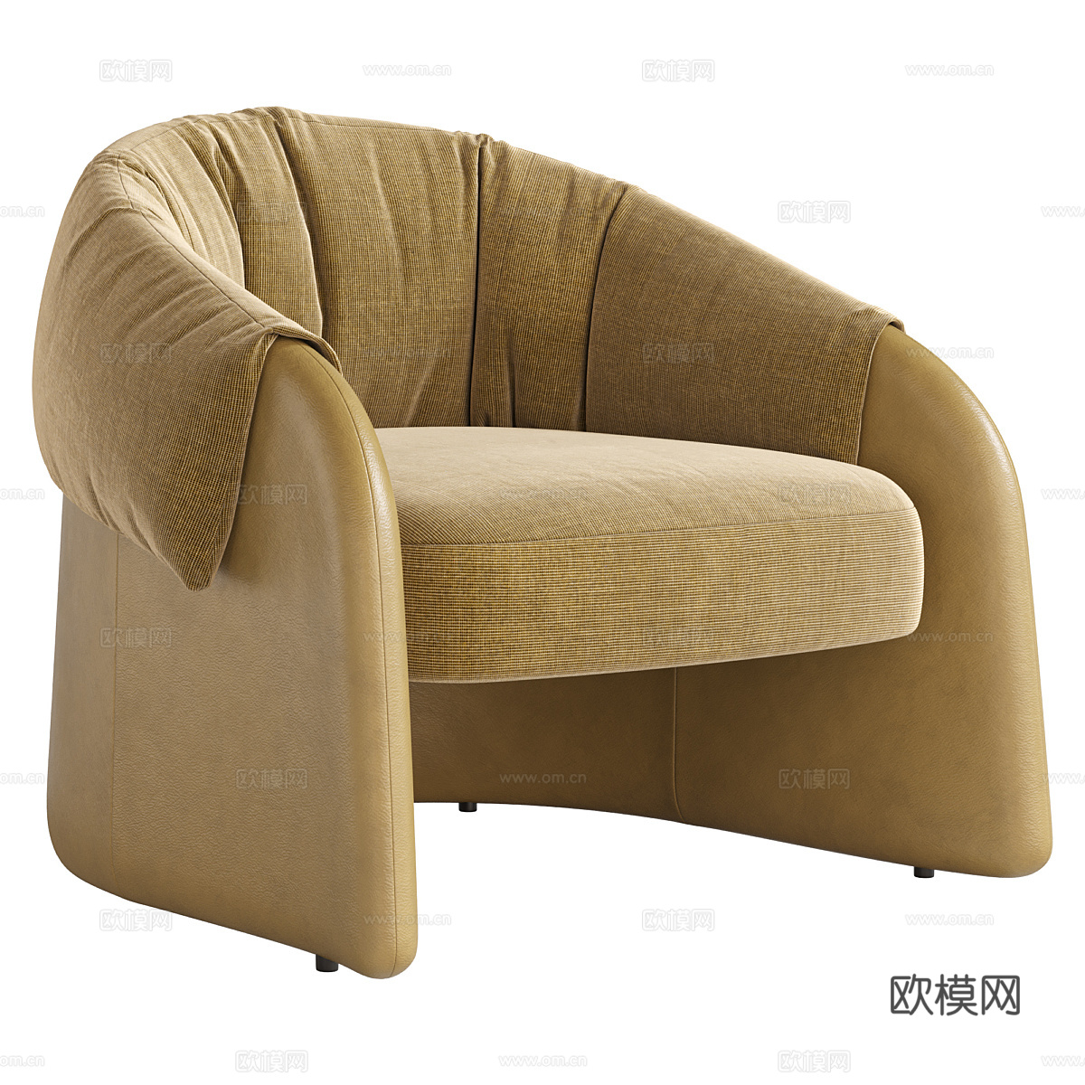 新中式轻奢布艺皮革扶手椅3d模型