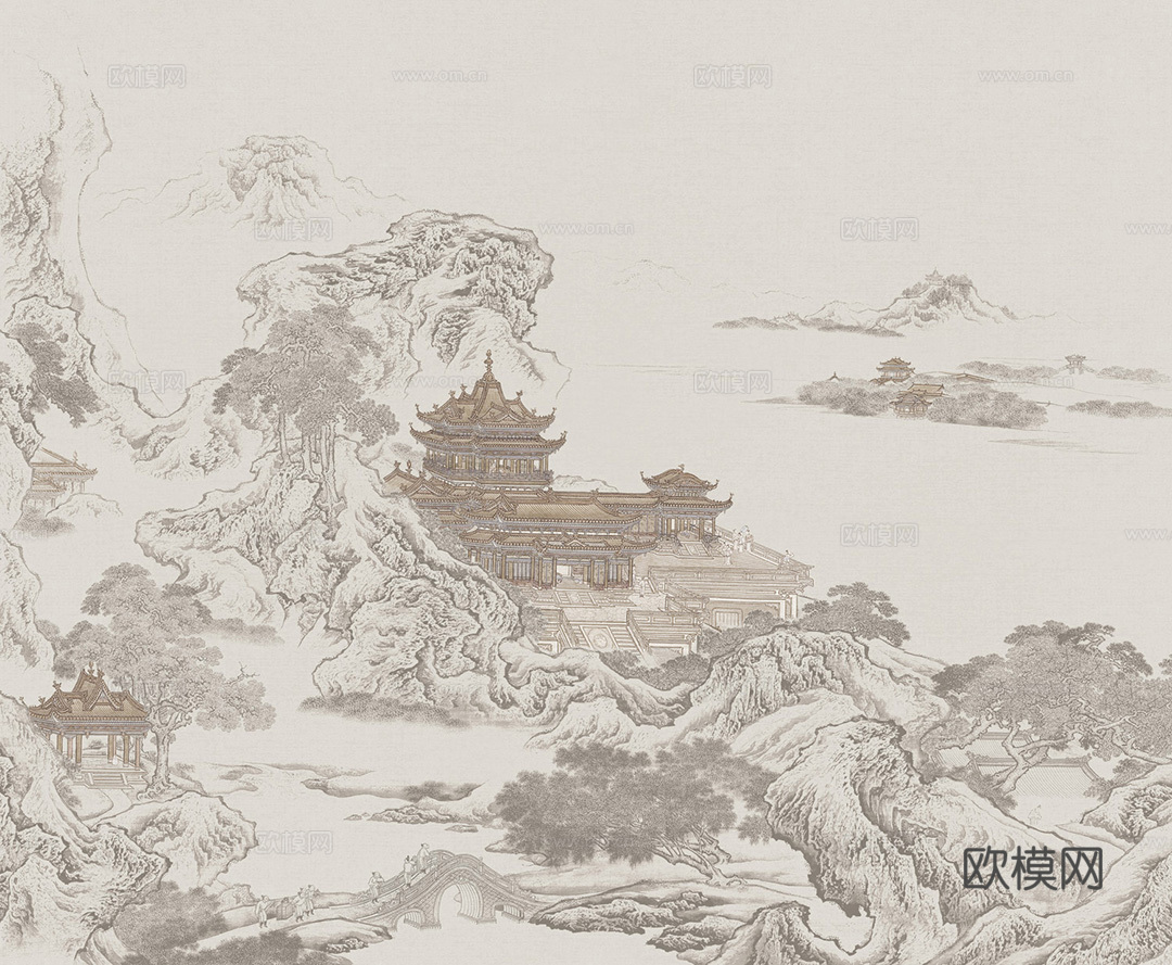 新中式壁纸壁画贴图