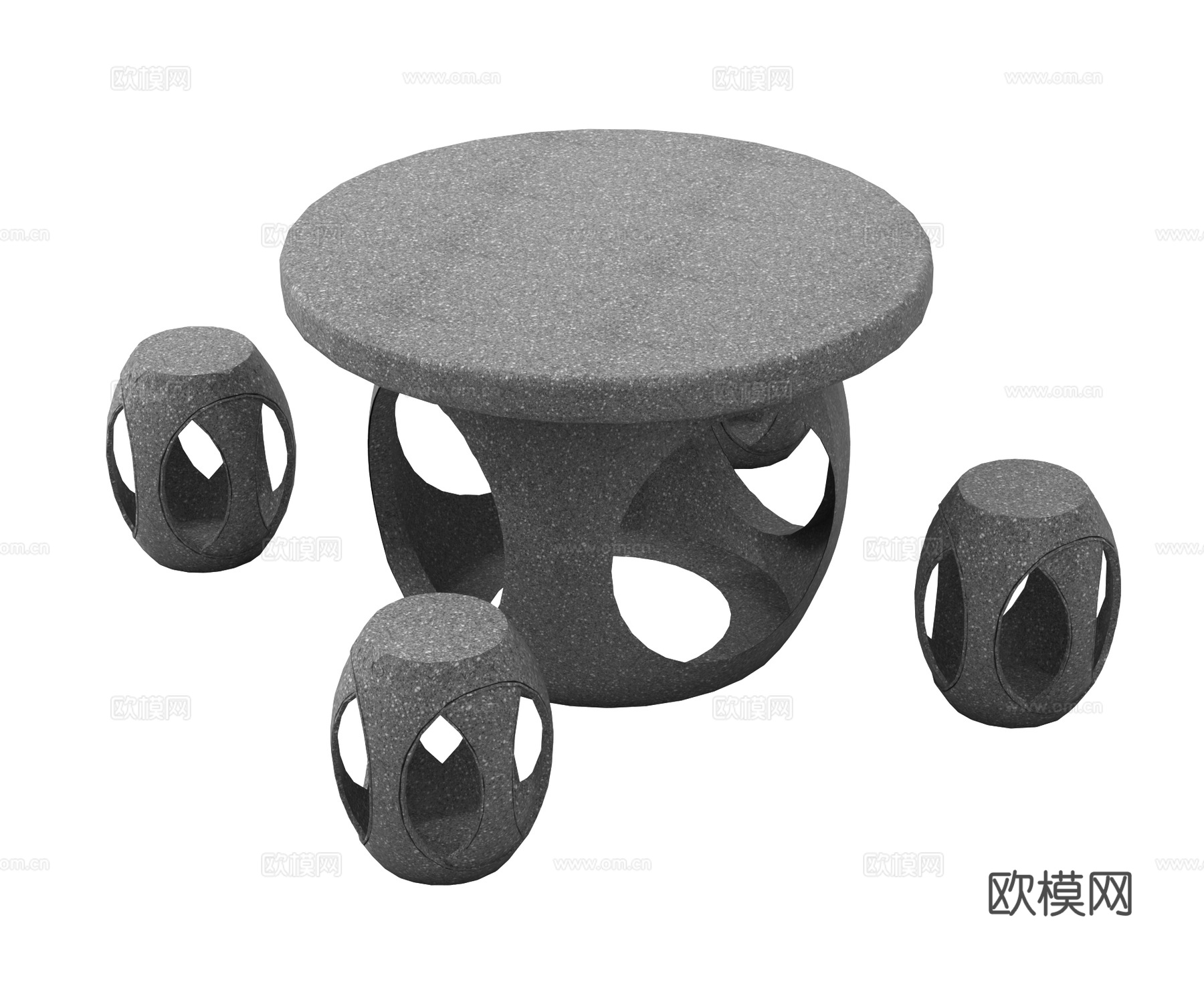 新中式石桌椅  石桌石凳 户外石头桌椅组合3d模型