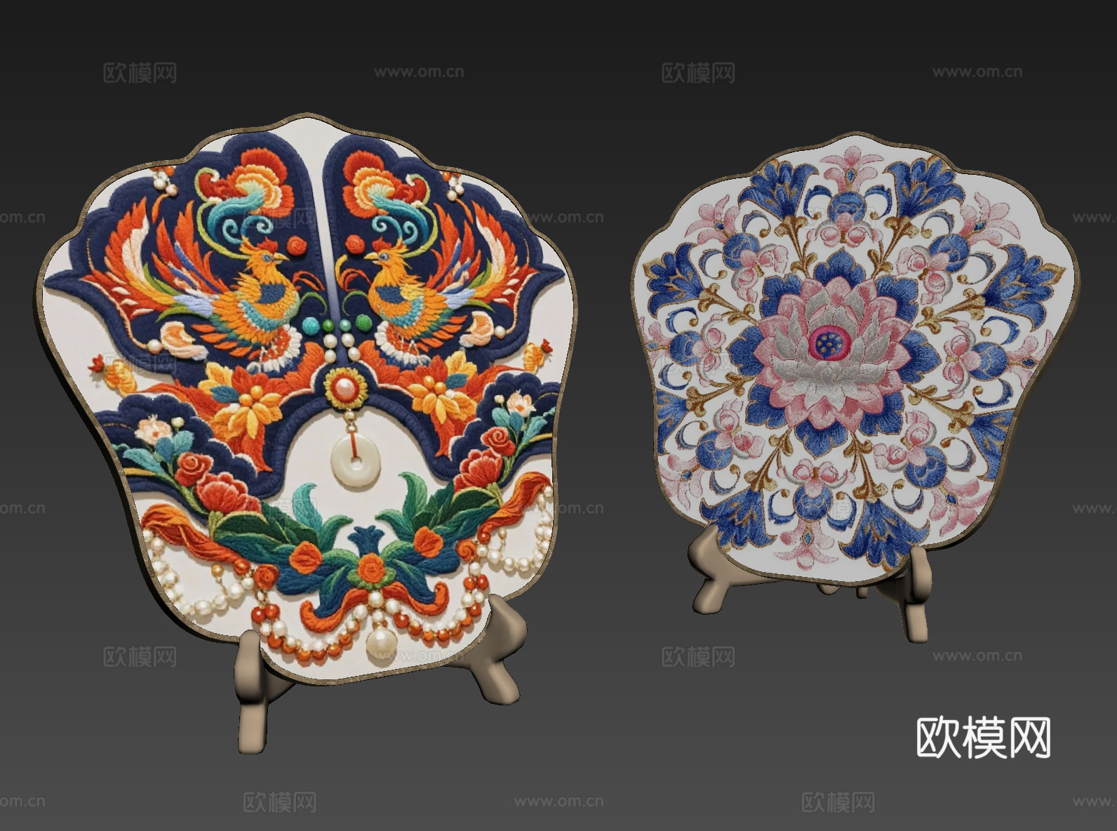 中式刺绣，少数民族元素，剪影，装饰图案，苗族，墙饰，服饰，摆3d模型下载（渲染图2）