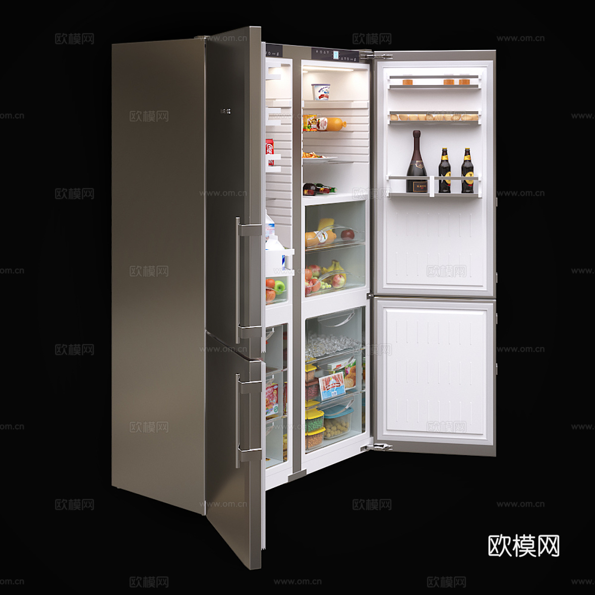 现代双开门冰箱3d模型