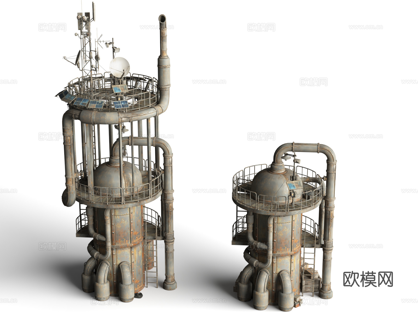 末日科幻居民区 卫星接收站 贫民区建筑 废土风格 复古风格3d模型