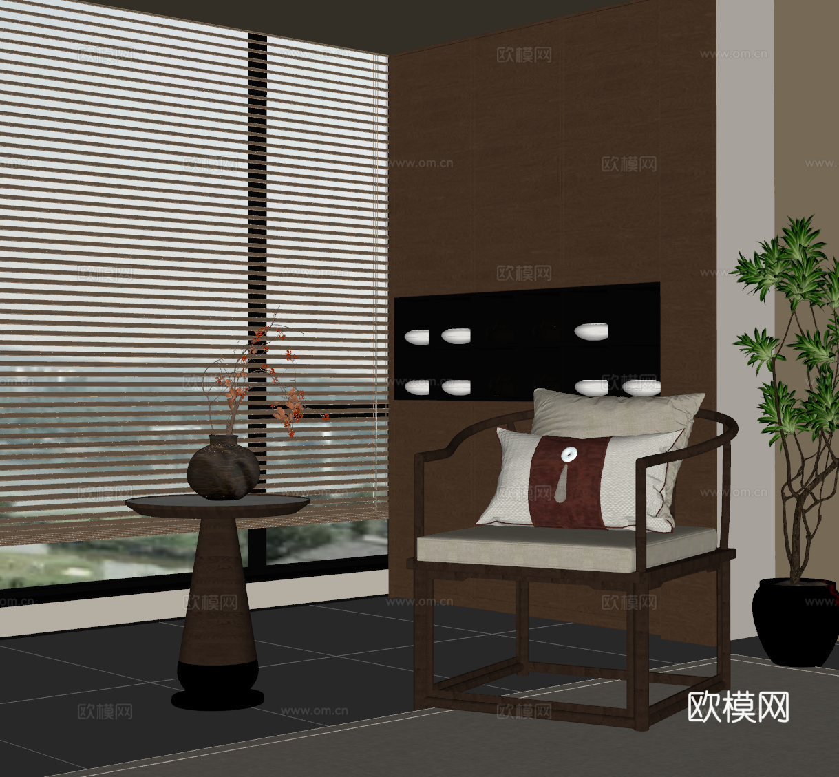 休闲椅 新中式休闲椅 边几su模型