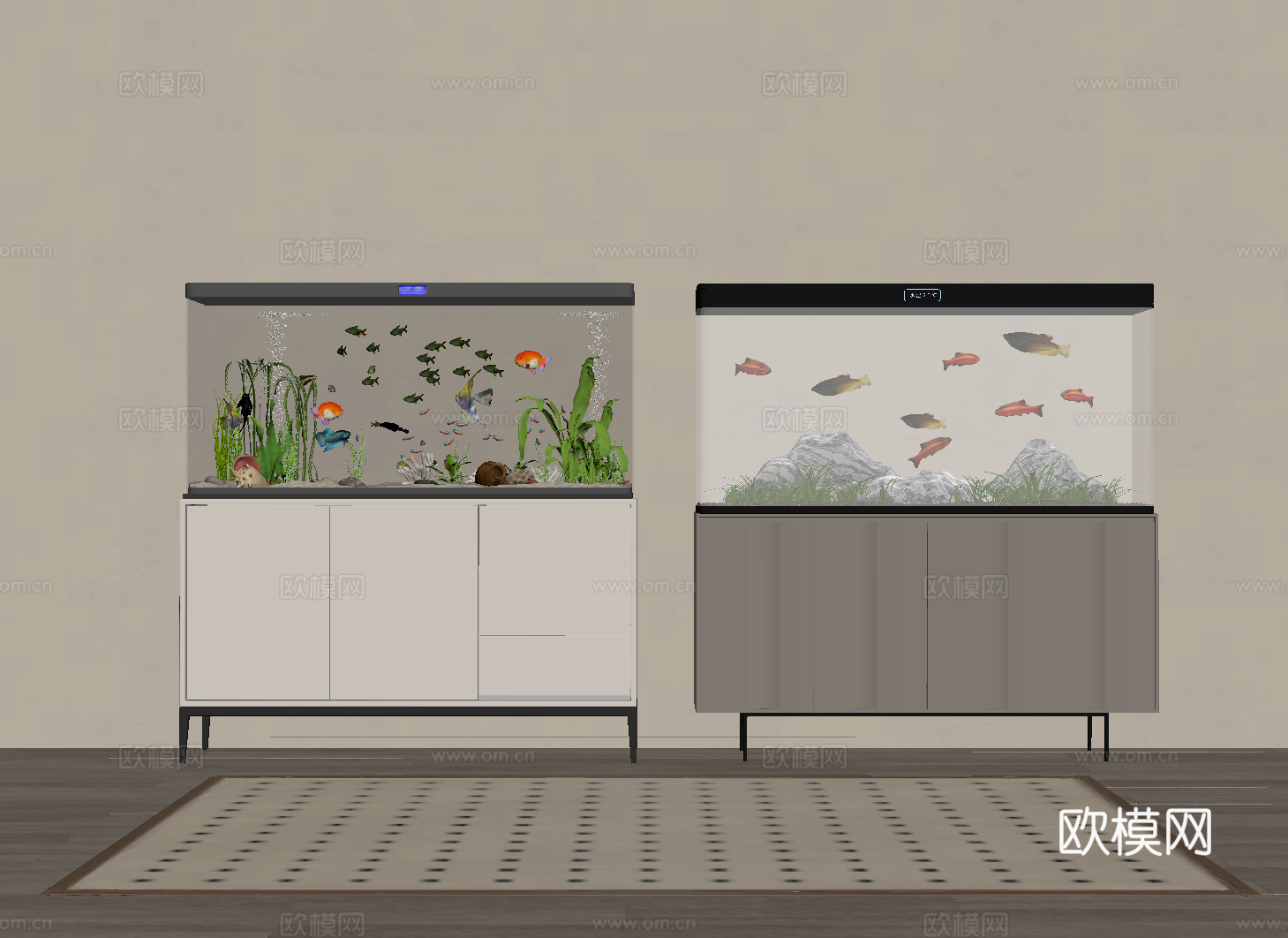 现代鱼缸 水族箱su模型