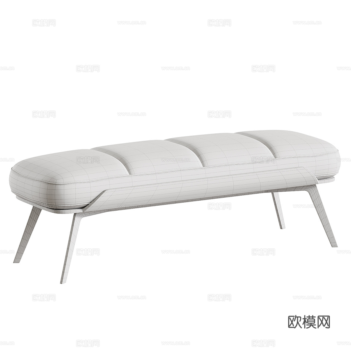 新中式布艺皮革长凳 床尾凳3d模型