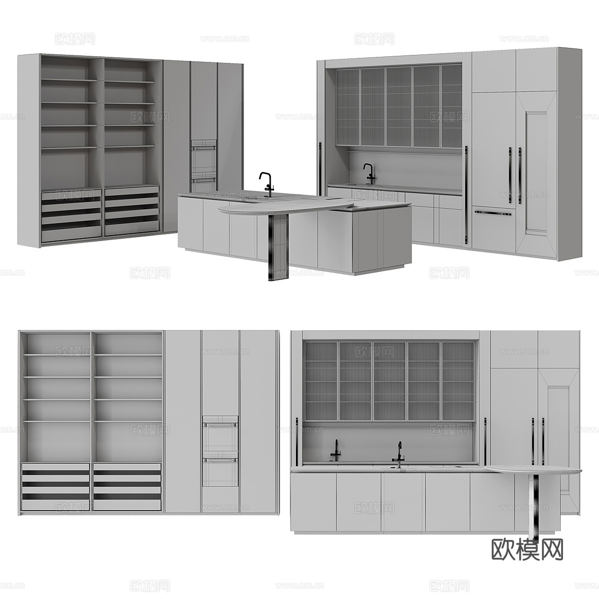 现代意式极简橱柜 岛台3d模型