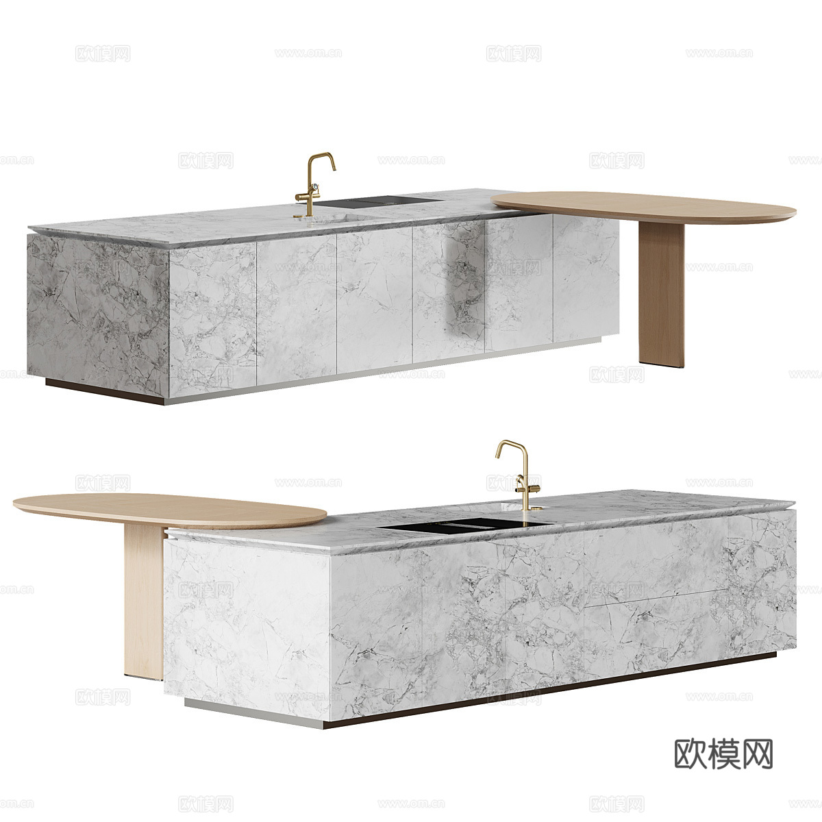 现代意式极简橱柜 岛台3d模型