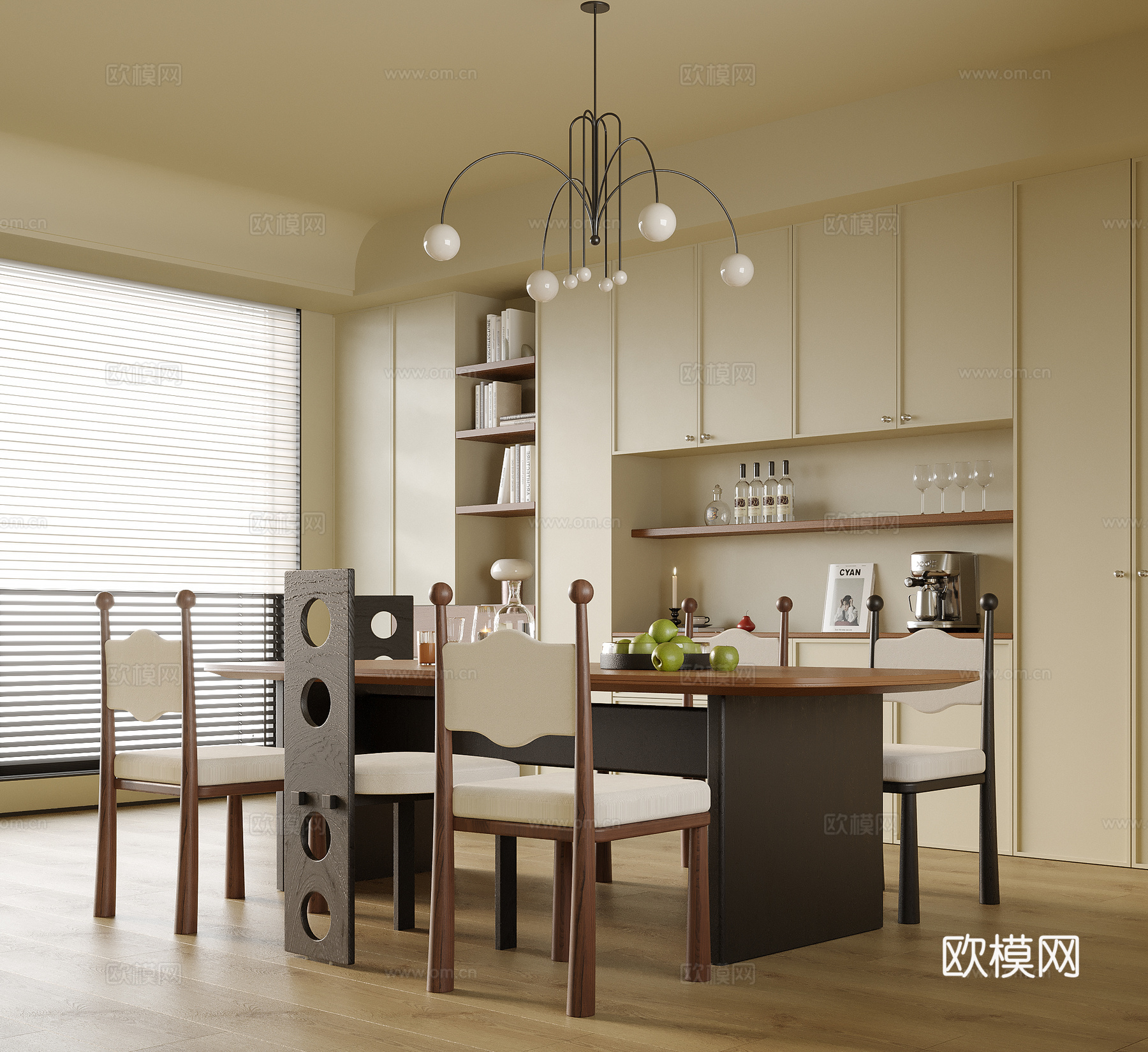 现代餐厅 餐边柜 餐桌椅 酒柜su模型