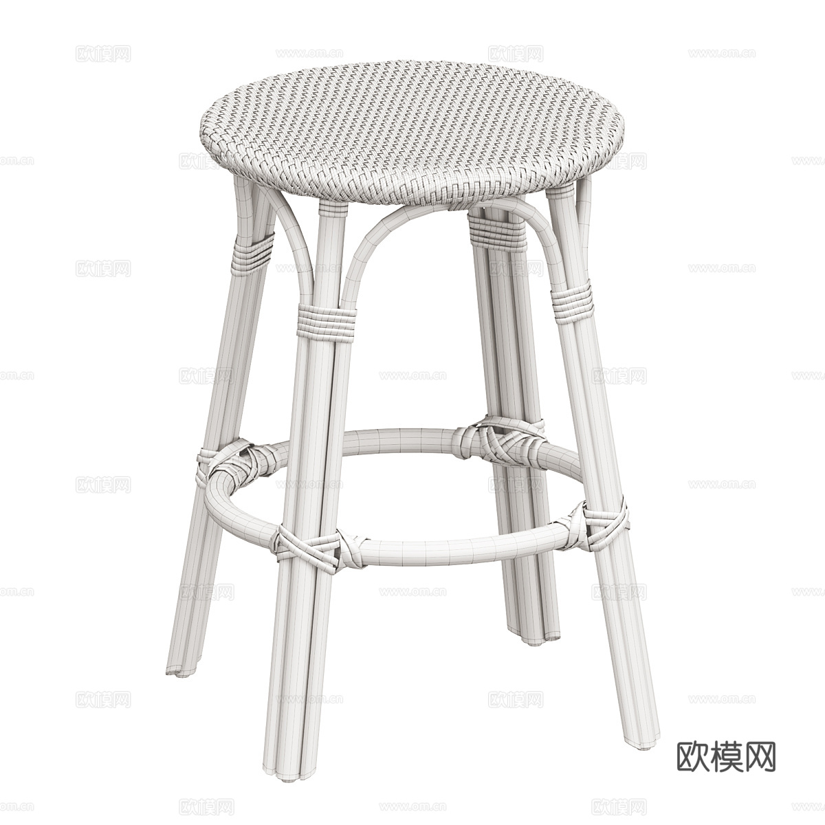 新中式藤编木质吧台椅3d模型