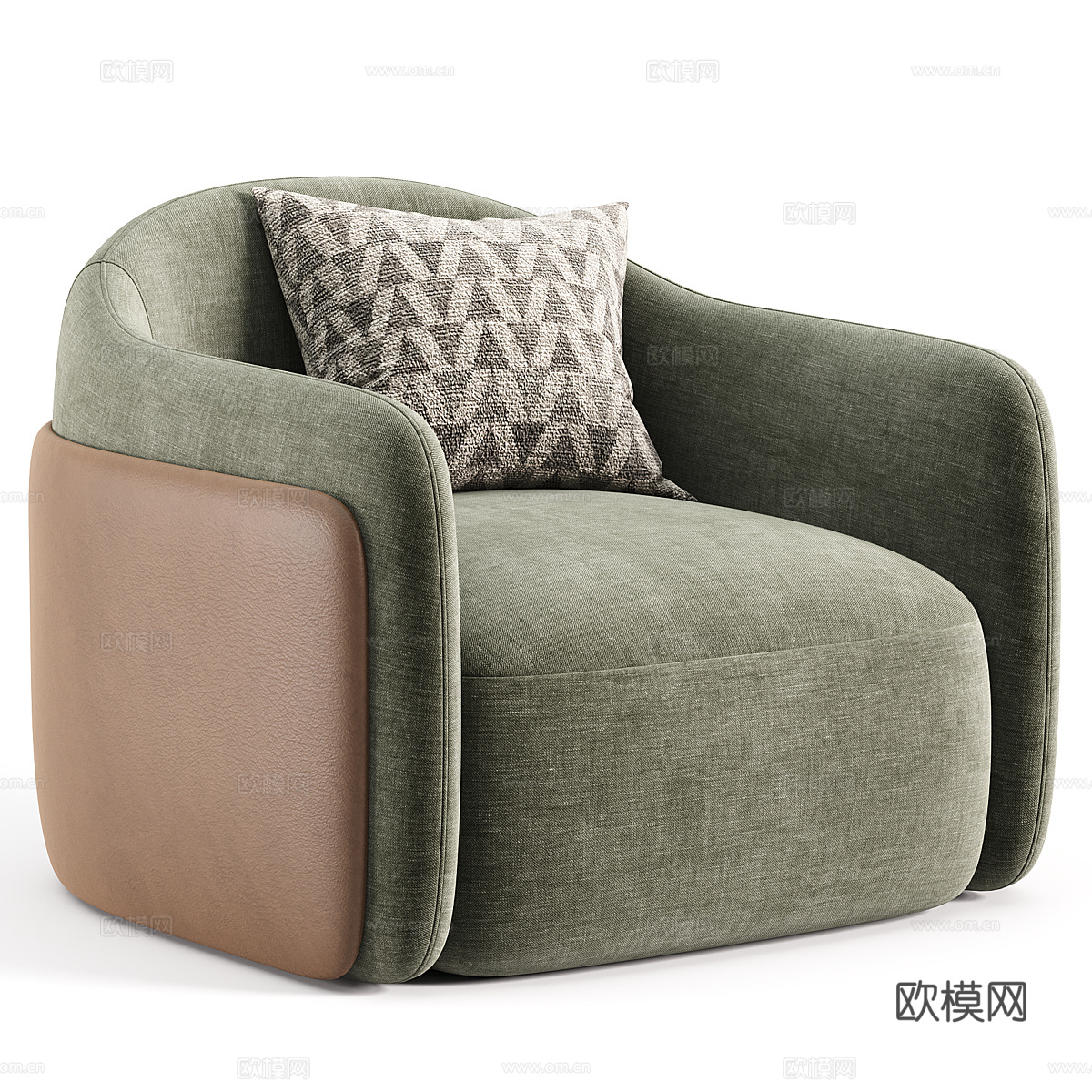 新中式布艺皮革休闲沙发3d模型