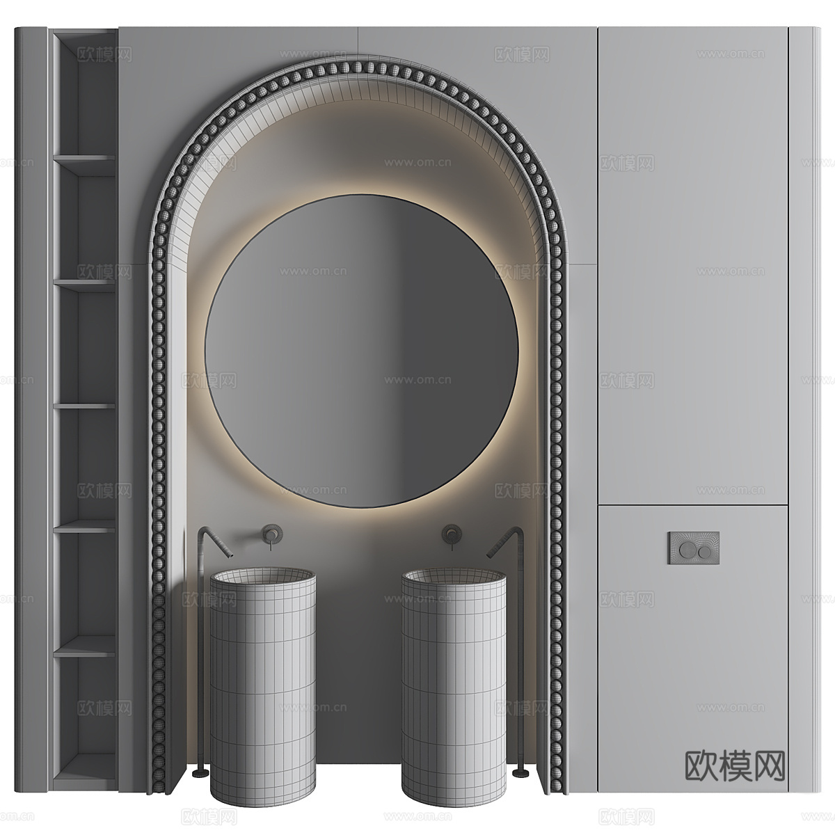 新中式浴室柜 台盆柜 双台盆洗手台3d模型
