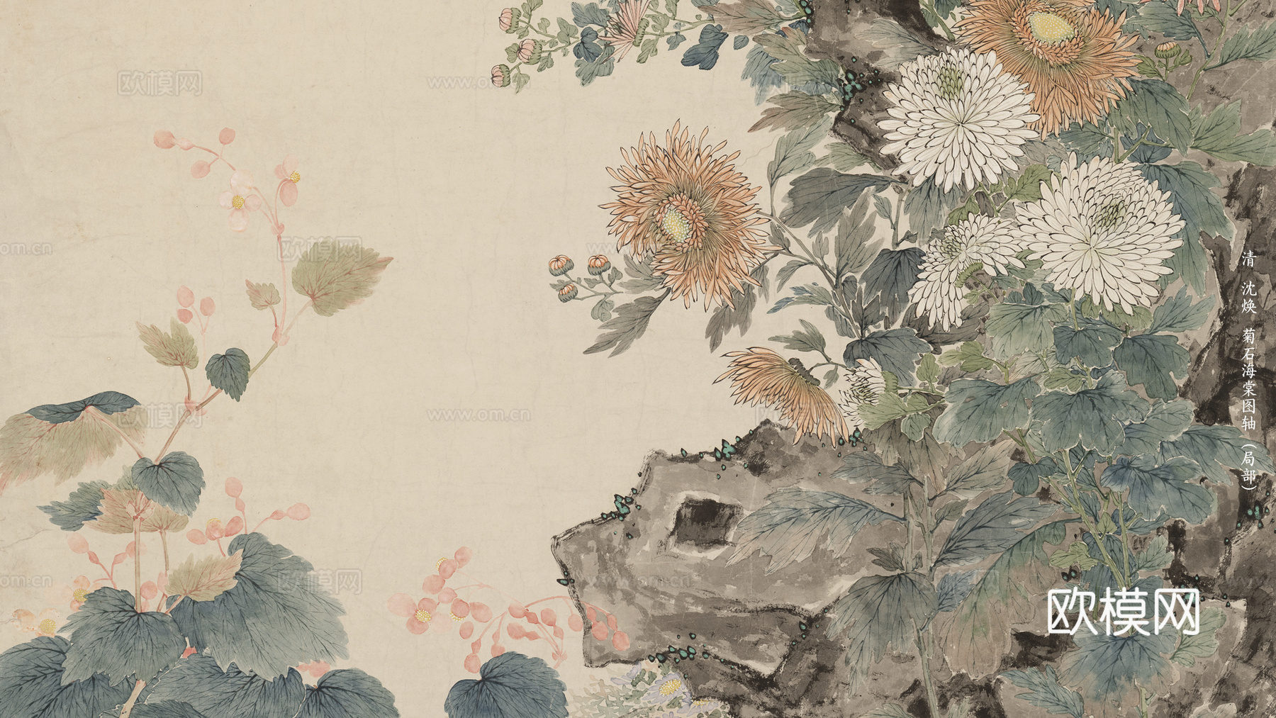 中式_菊石海棠壁纸壁画