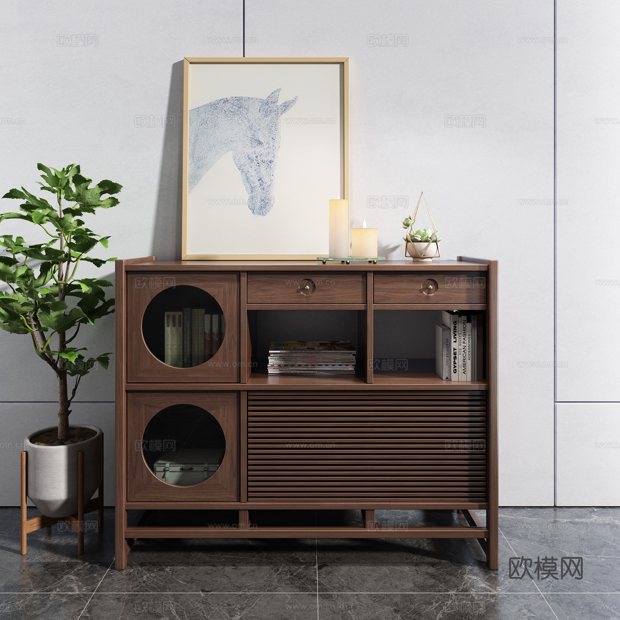 北欧实木装饰柜现代简约边柜3d模型