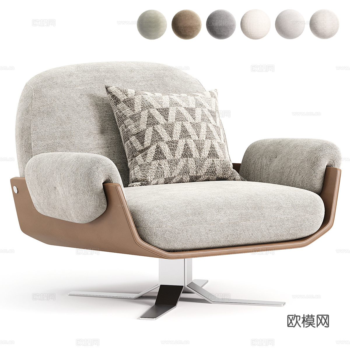 现代意式布艺皮革休闲椅3d模型