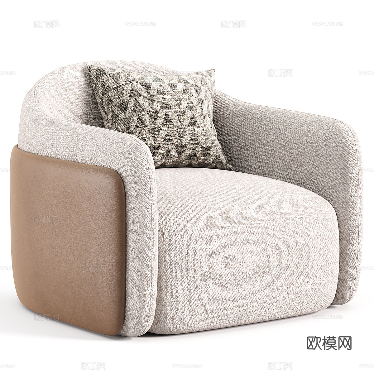新中式布艺皮革休闲沙发3d模型