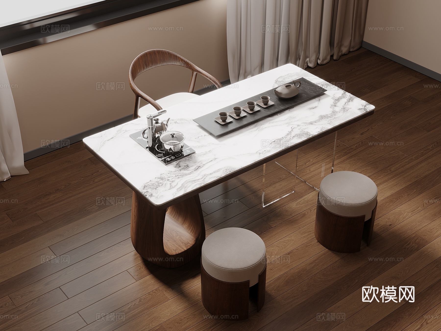 新中式茶桌椅 茶台3d模型