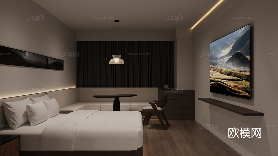 現(xiàn)代酒店客房3d模型下載(渲染圖3)