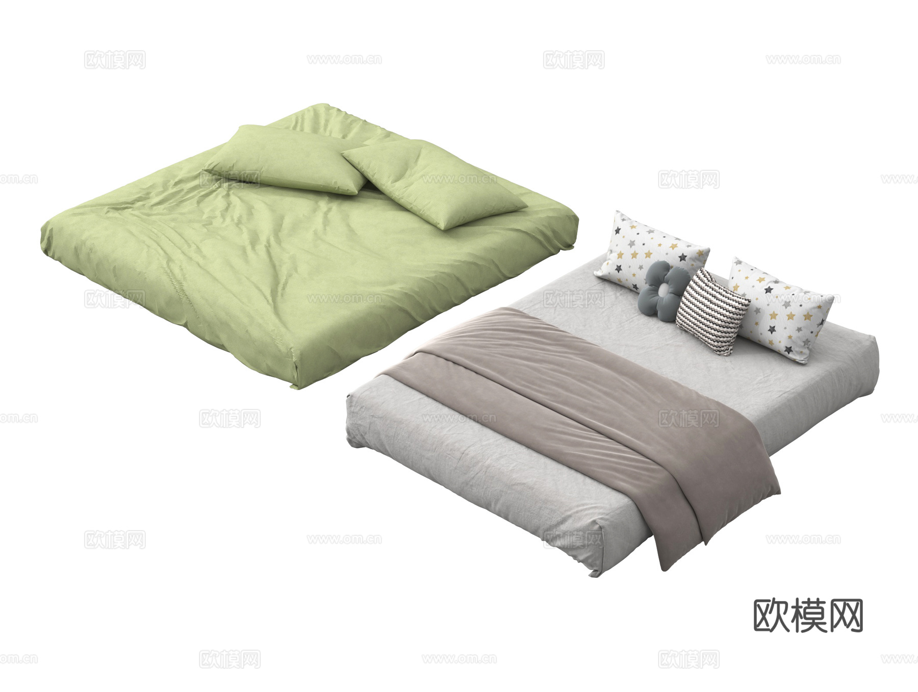 现代极简榻榻米床 厚床垫 床品 床具 双人床3d模型