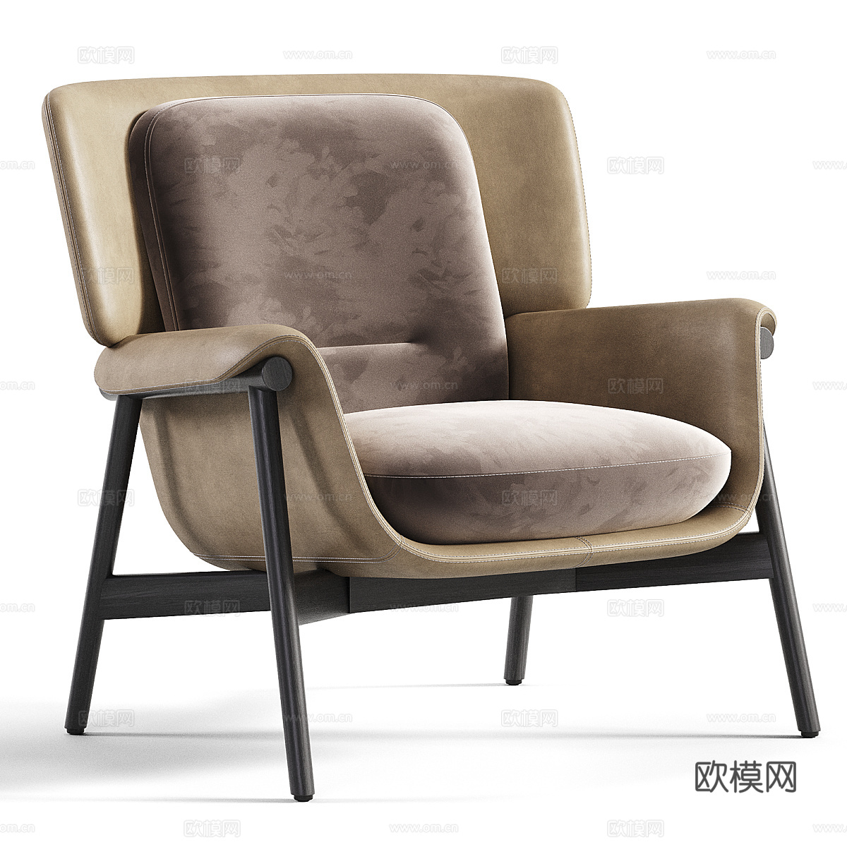 现代意式布艺皮革扶手椅3d模型
