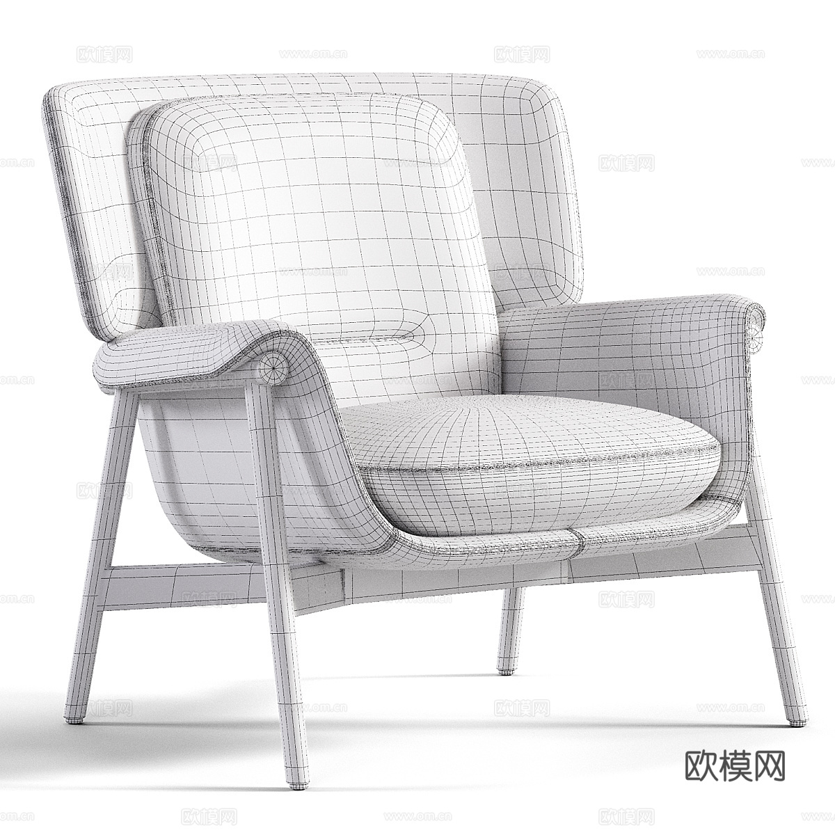 现代意式布艺皮革扶手椅3d模型