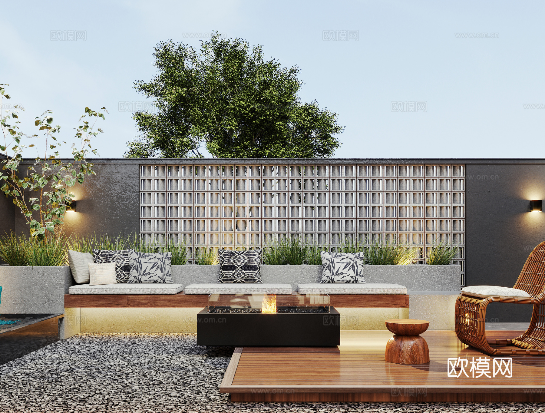 现代别墅庭院  户外阳台 阳台花园3d模型