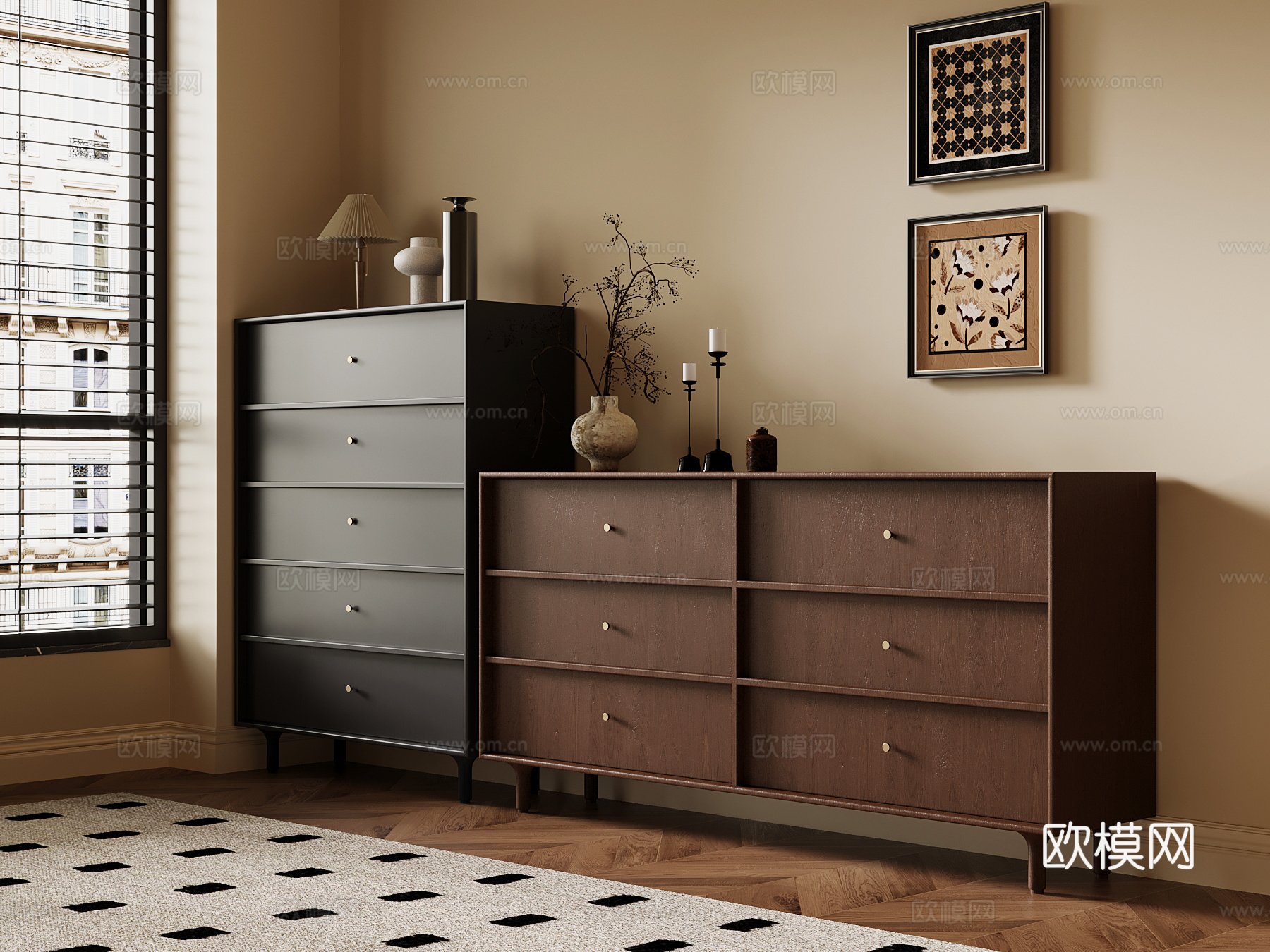 中古风边柜 玄关柜 装饰画3d模型下载