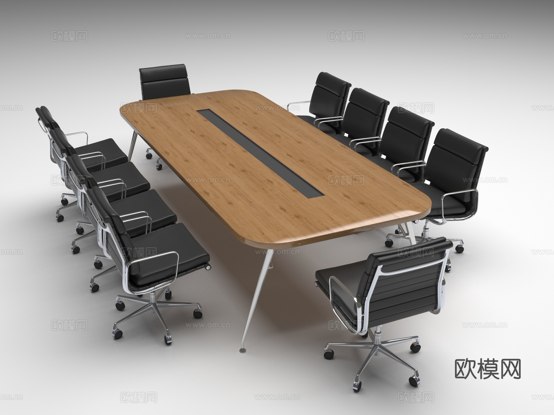 会议桌 办公桌 中式会议室 木纹桌椅组合3d模型下载