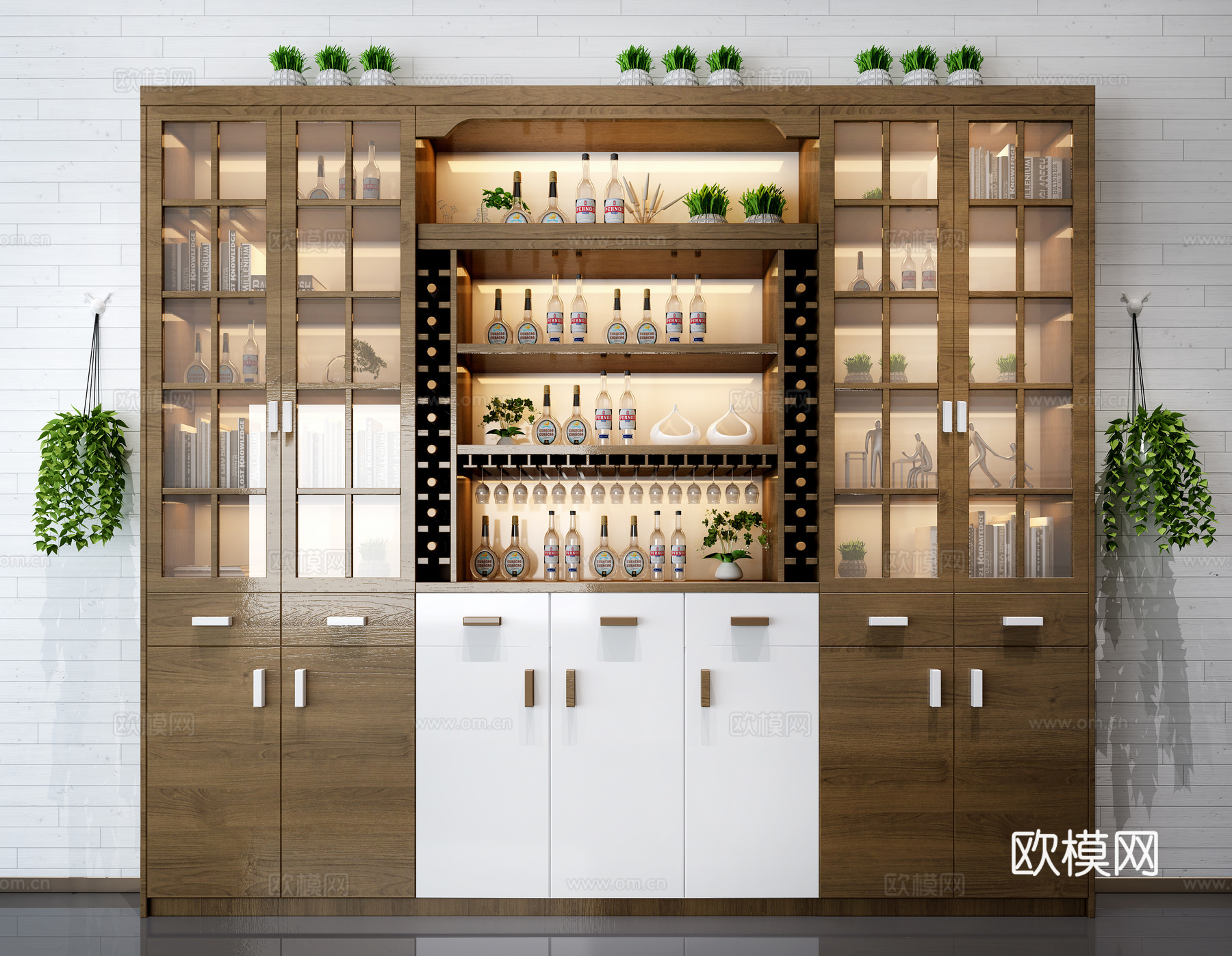 北欧北欧酒柜 酒瓶 装饰品 挂盆栽3d模型