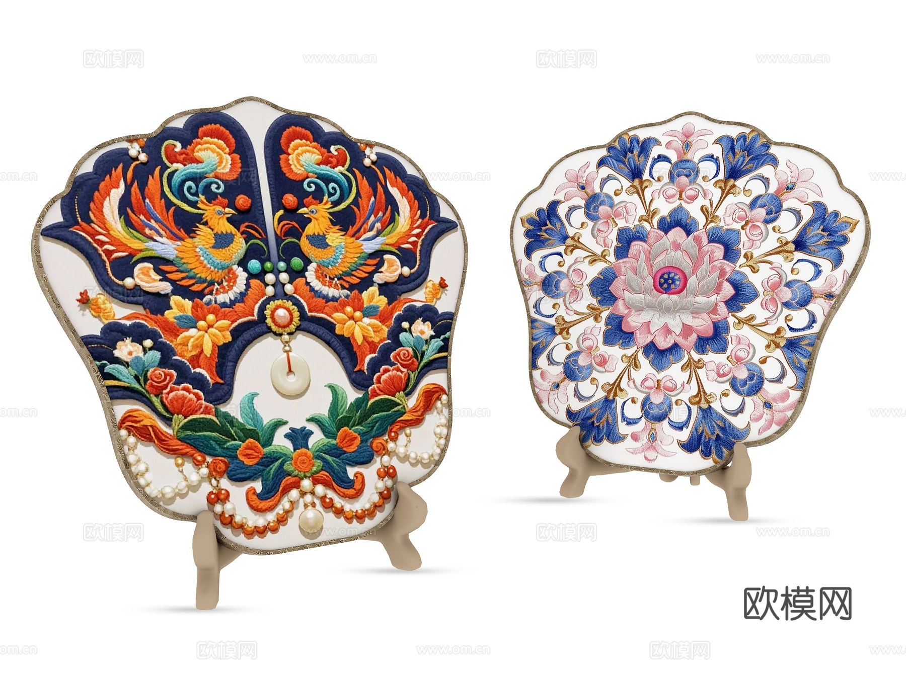 中式刺绣，少数民族元素，剪影，装饰图案，苗族，墙饰，服饰，摆3d模型下载（渲染图1）