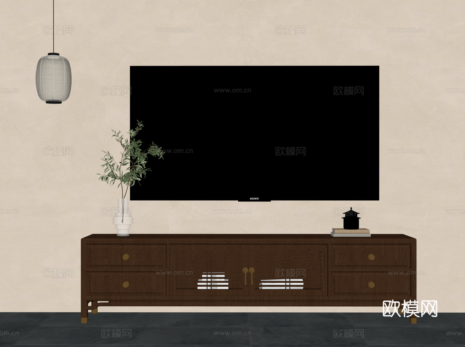 新中式电视柜su模型