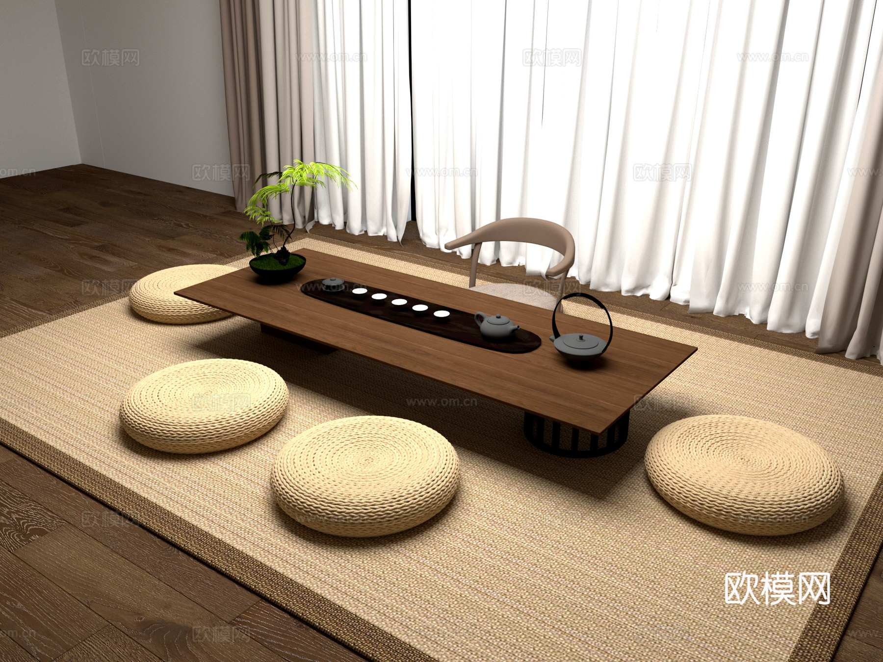 茶桌椅 桌椅 茶几3d模型下载（渲染图1）