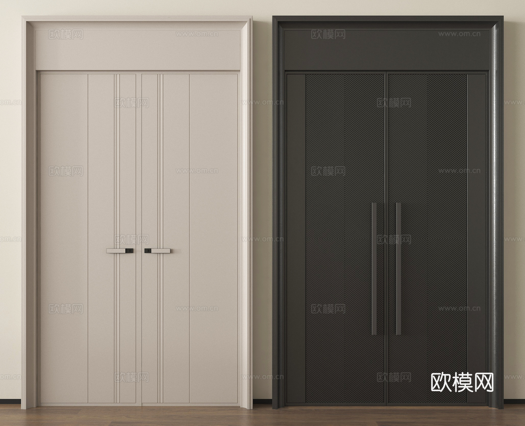 现代双开门 大门 入户门su模型