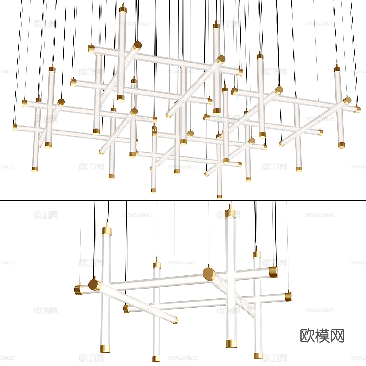 现代意式轻奢金属玻璃工艺吊灯3d模型